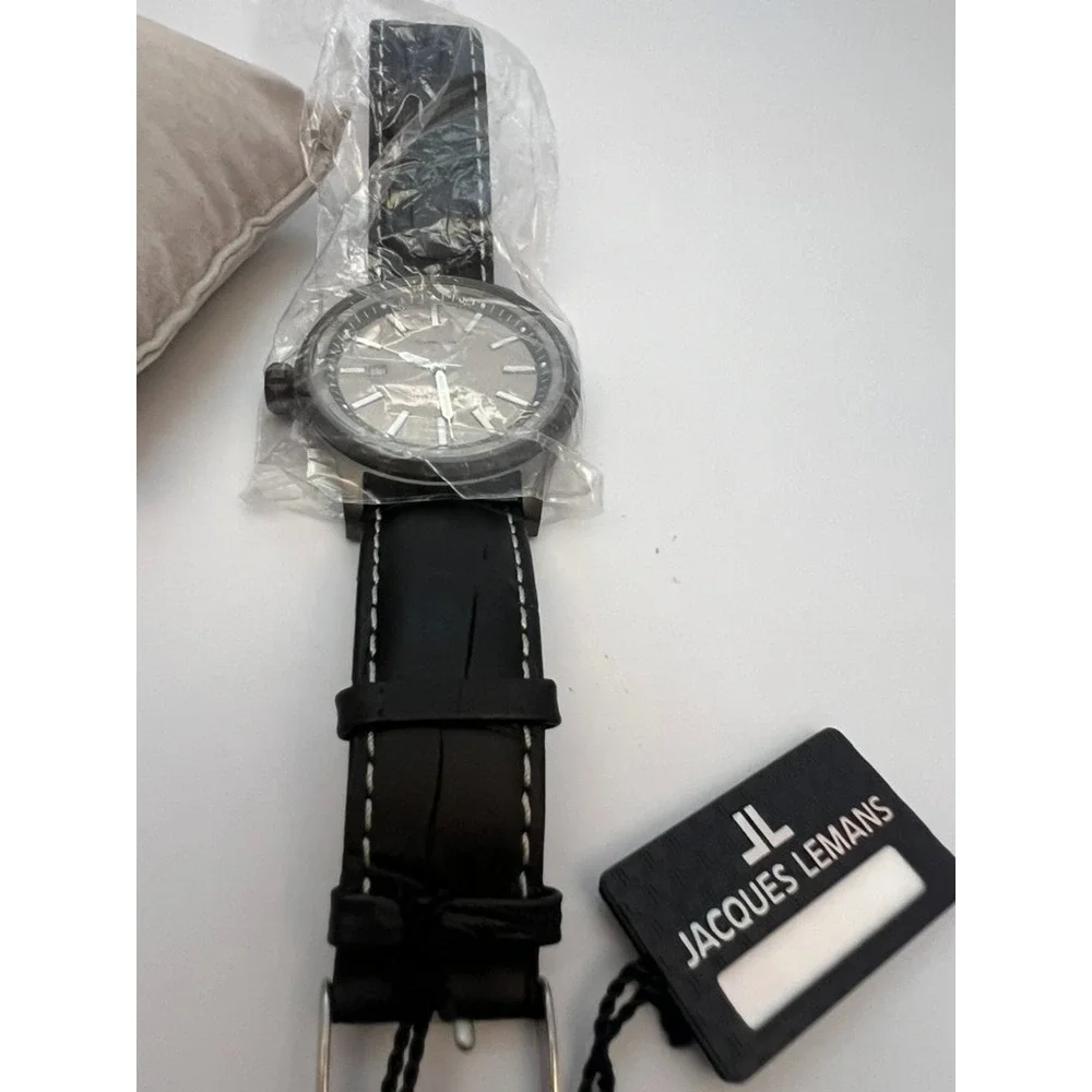 #W042 Jacques Lemans Porto Automatic 1-1723 Mens 48mm Gray Dial Black IP